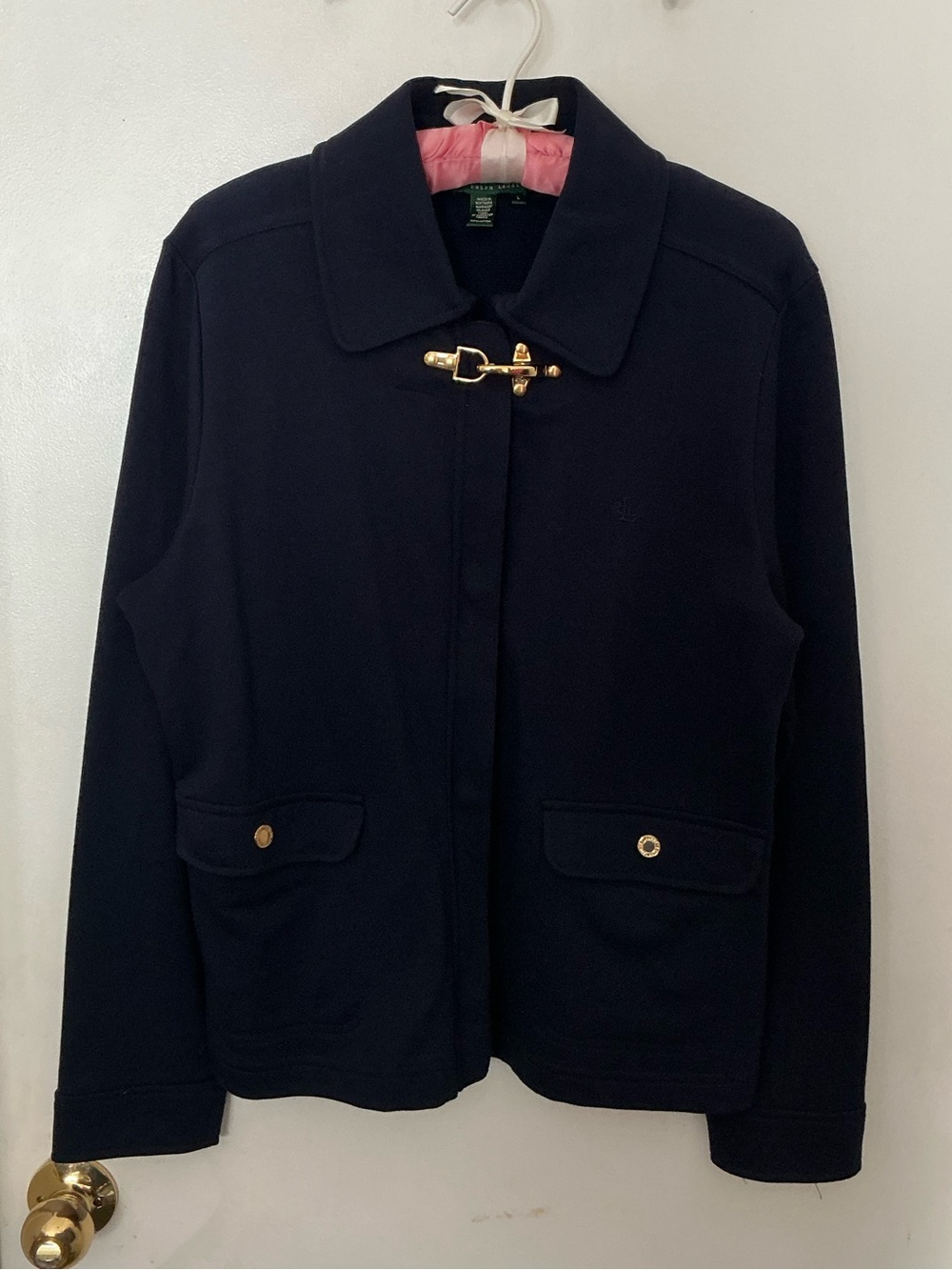 Lauren Ralph Lauren Jacket Large Navy Blue Full Zip Toggle Equestrian Casual